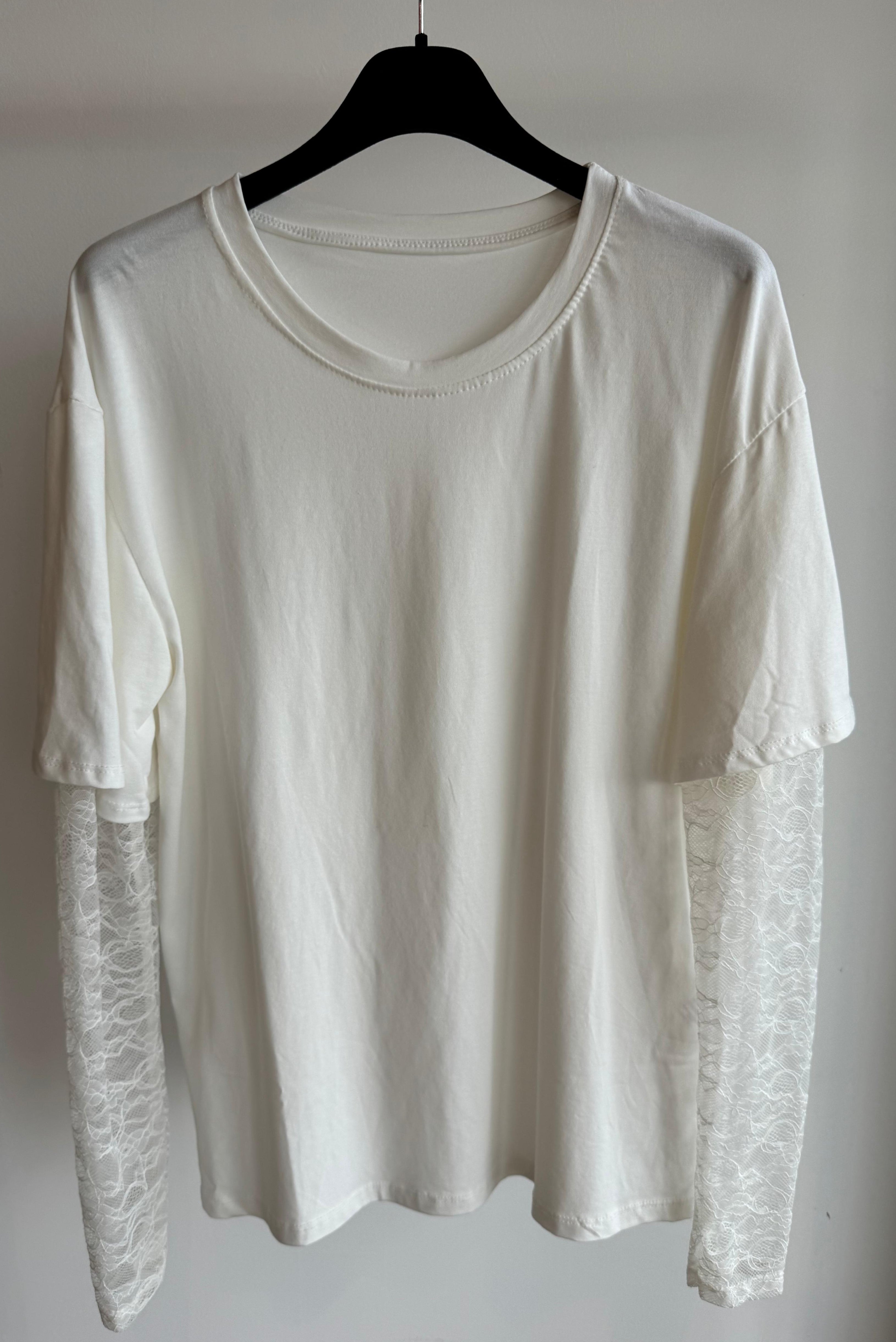 T-SHIRT CON MANICHE IN PIZZO
