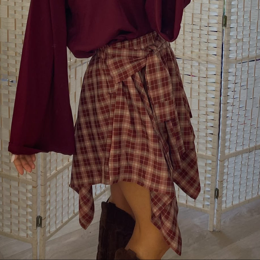 Minigonna quadri bordeaux