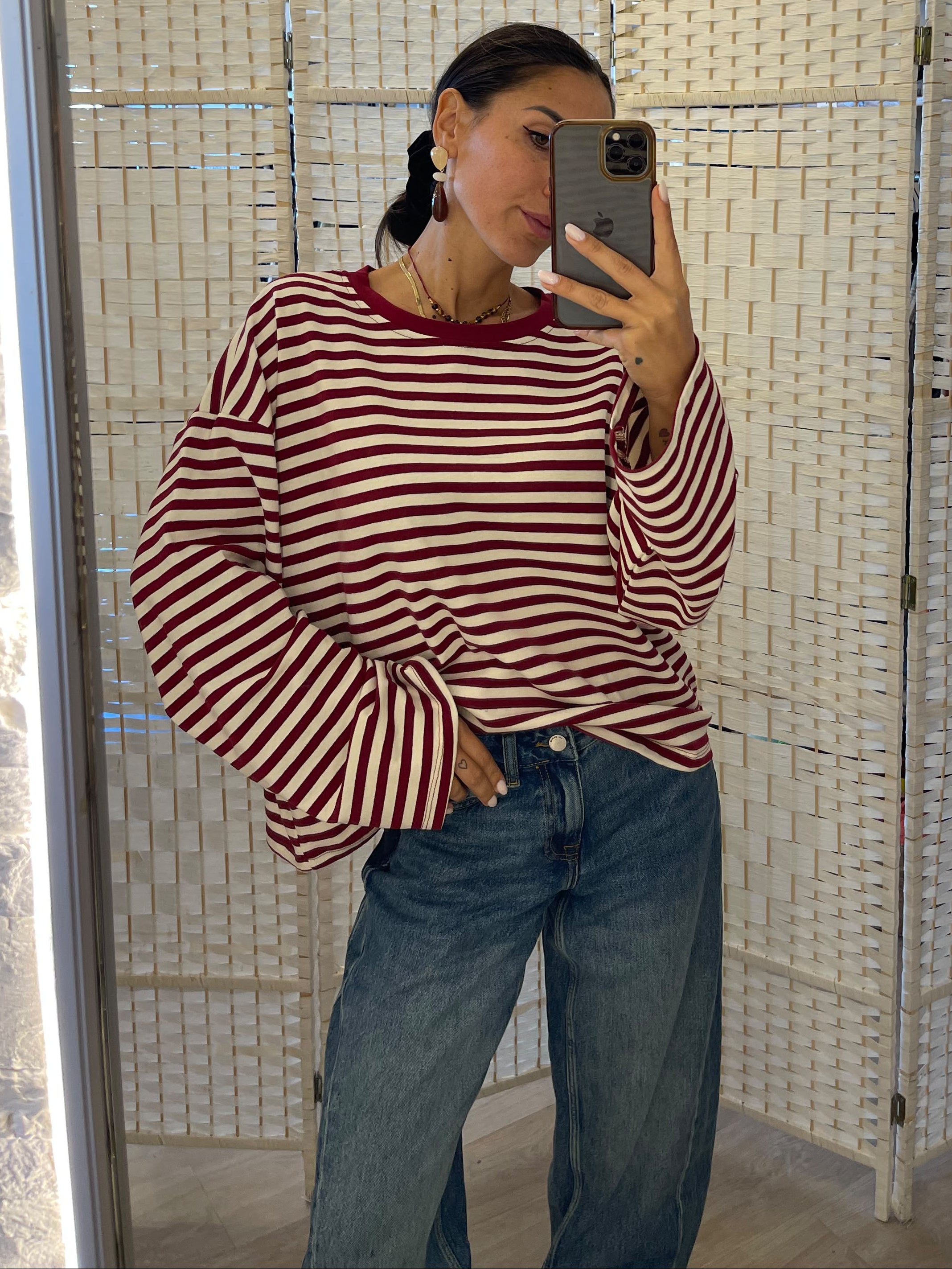 Maglia righe burro/bordeaux