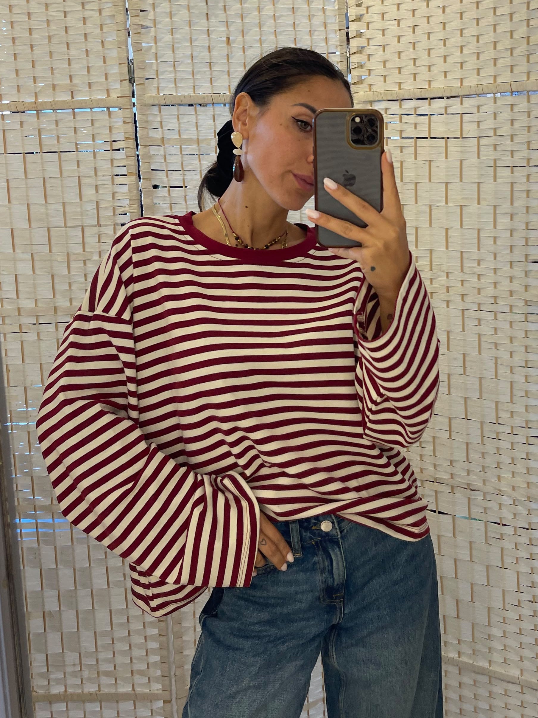 Maglia righe burro/bordeaux