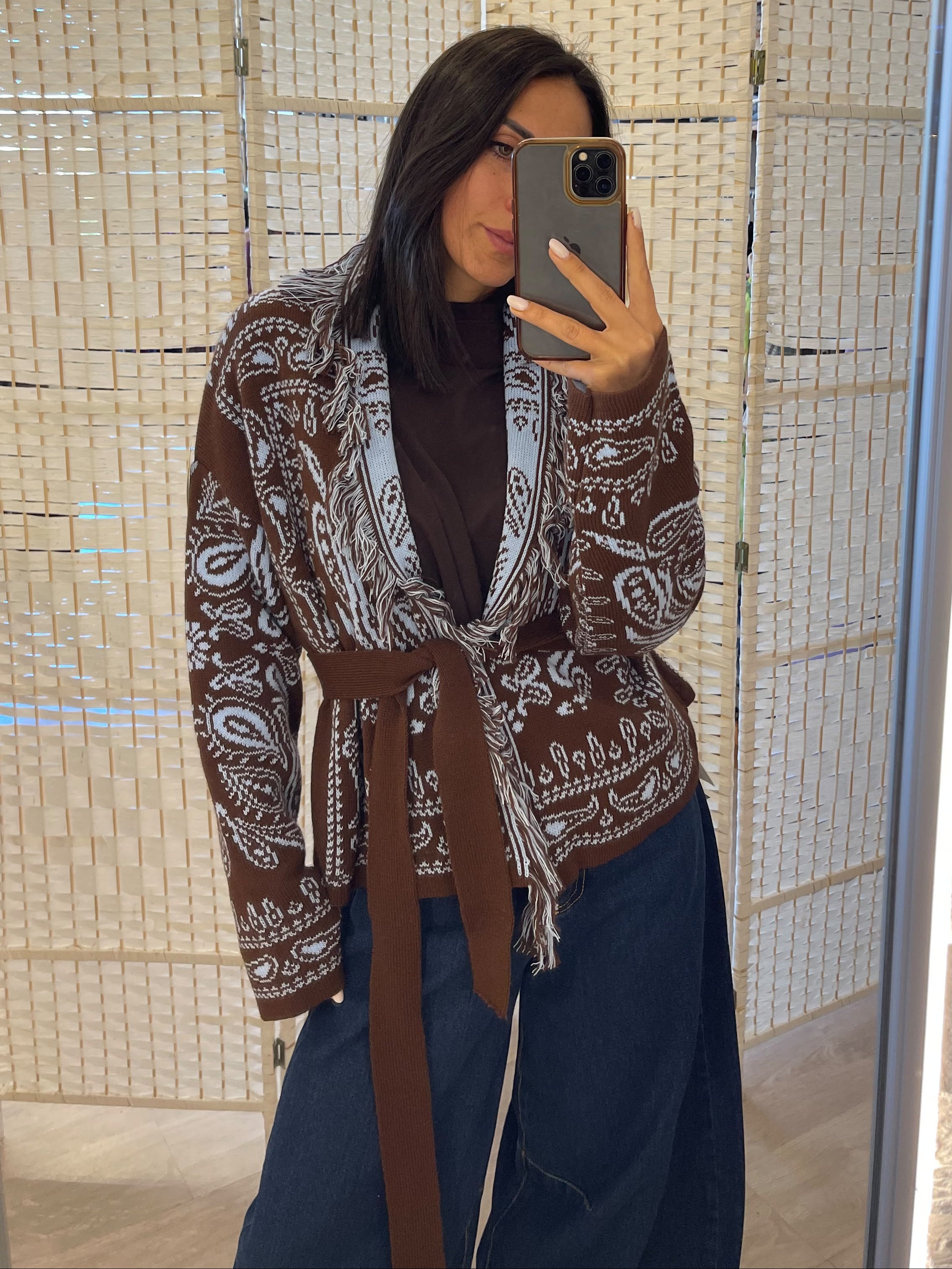 Cardigan fantasia con cintura