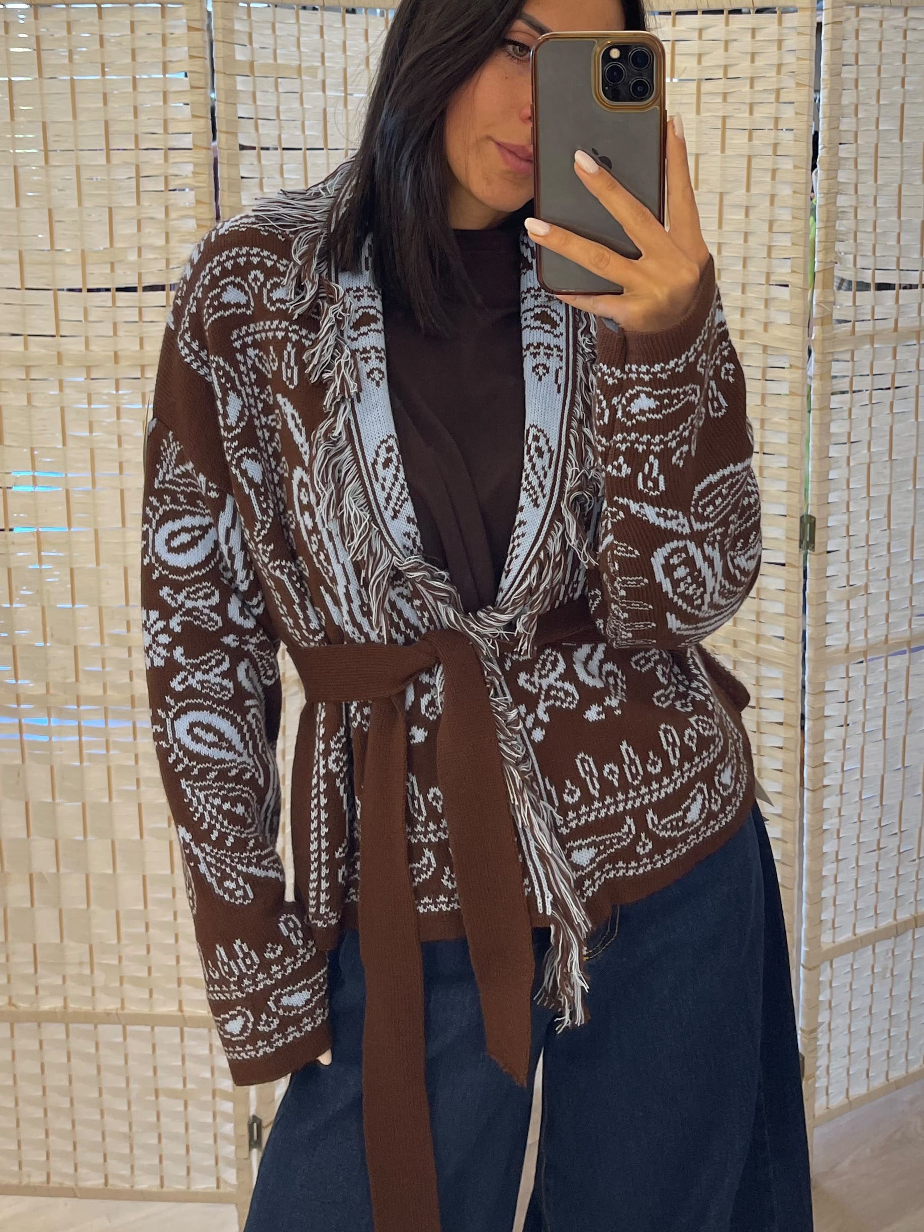 Cardigan fantasia con cintura