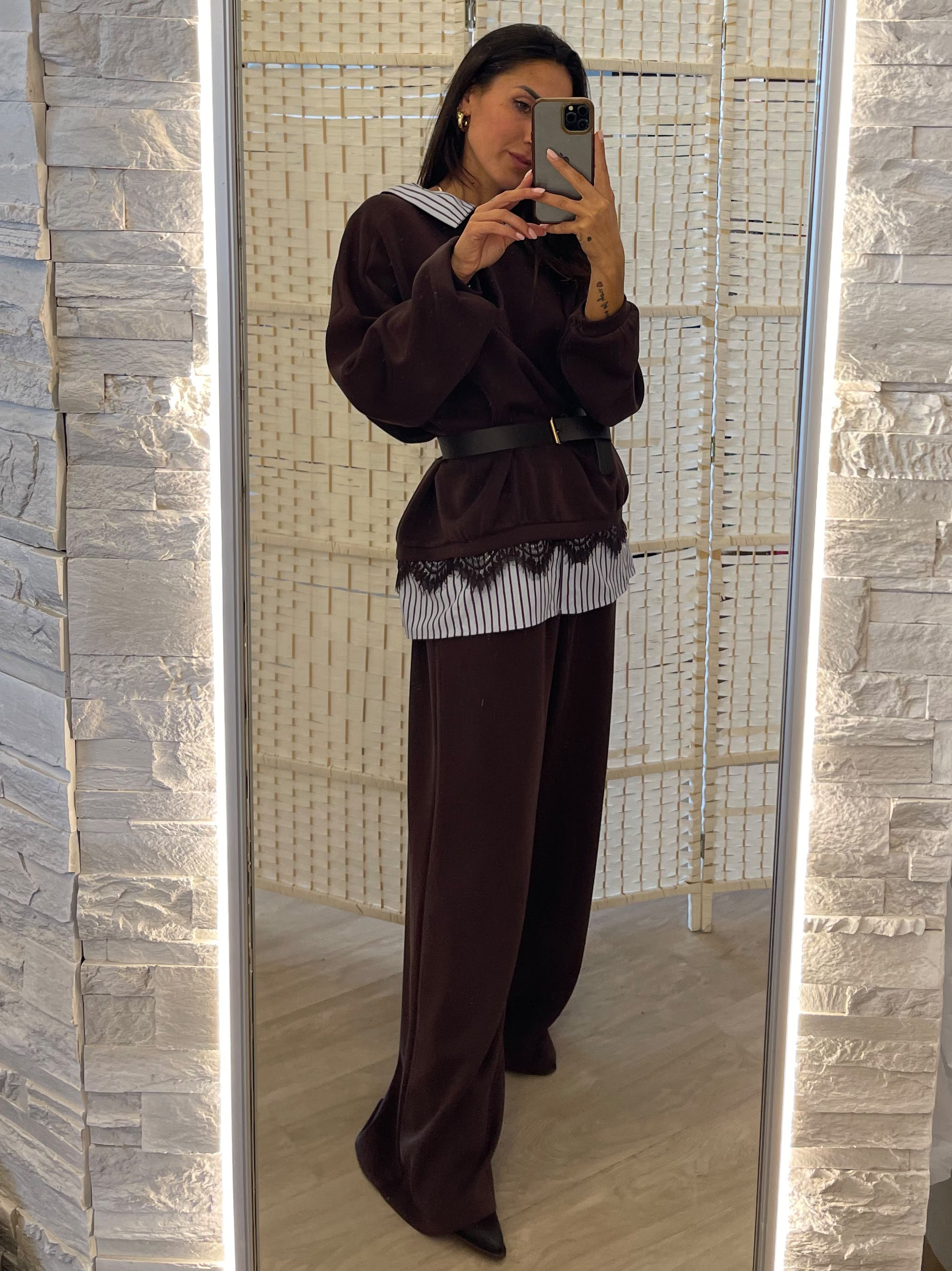 Felpa con colletto beige o marrone Susymix