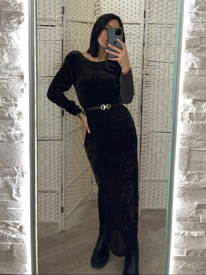 Vestito velluto marrone Kiki Six