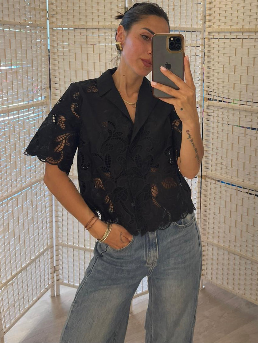 Camicia pizzo nero Glamorous