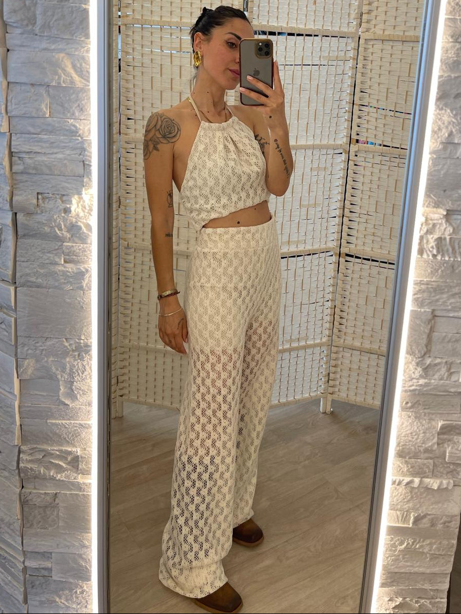 Pantalone crochet sabbia