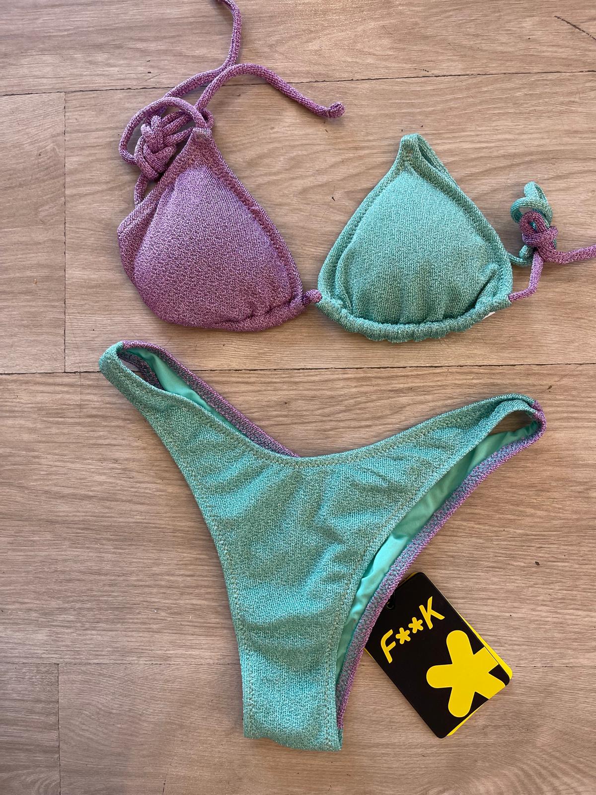 Bikini triangolo lilla-verde acqua F**K