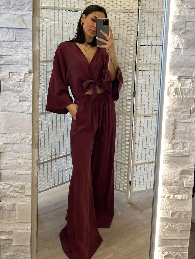 Blusa viscosa Susy mix bordeaux / sabbia