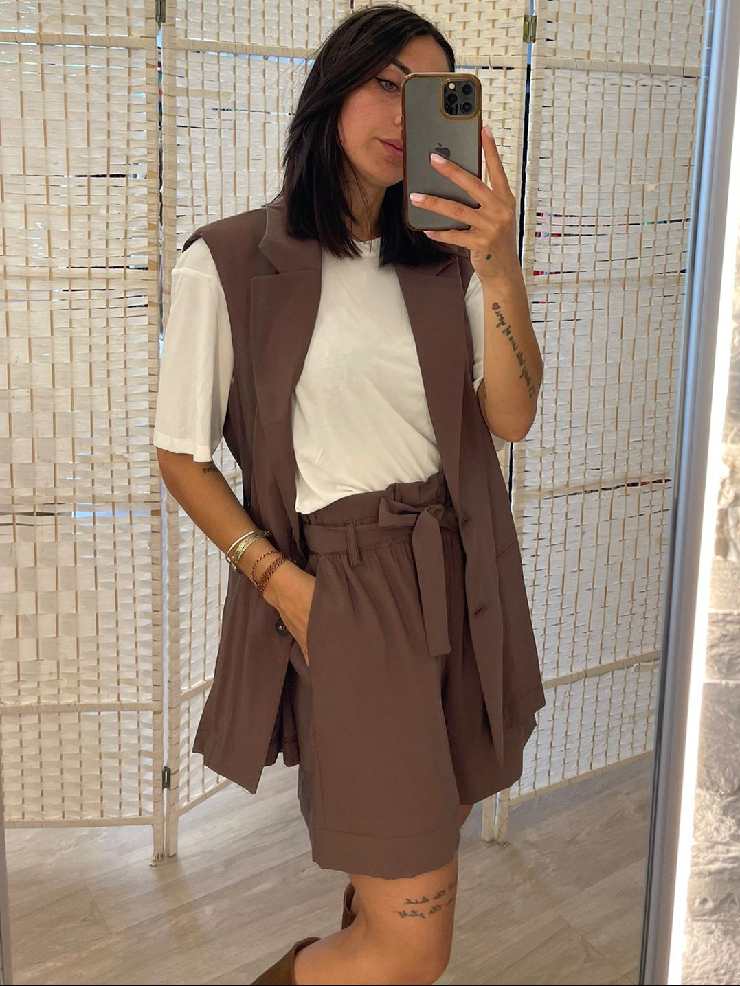 Gilet lungo moro/sabbia