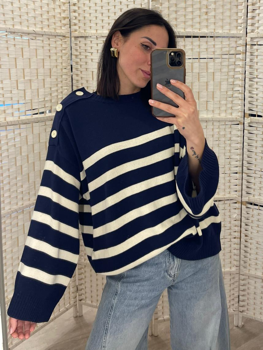 Maglia righe blu panna Kontatto