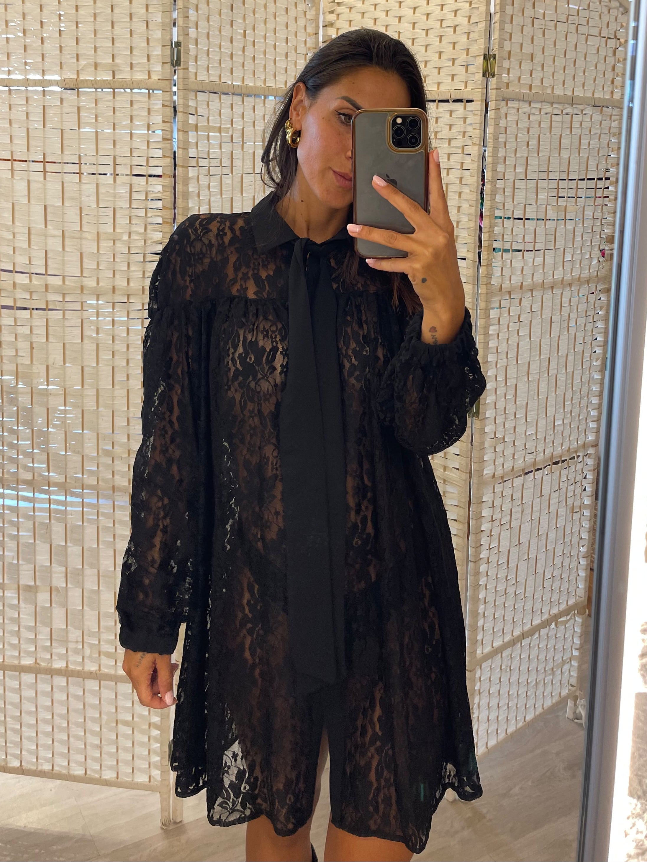 Abito-camicia pizzo nero