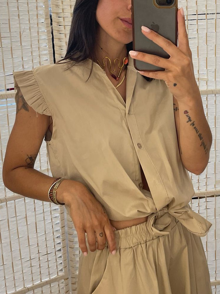 Camicia popeline Kikisix - celeste/moro/sabbia