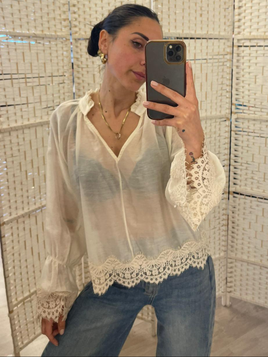 Blusa c/pizzo burro o marrone Susymix