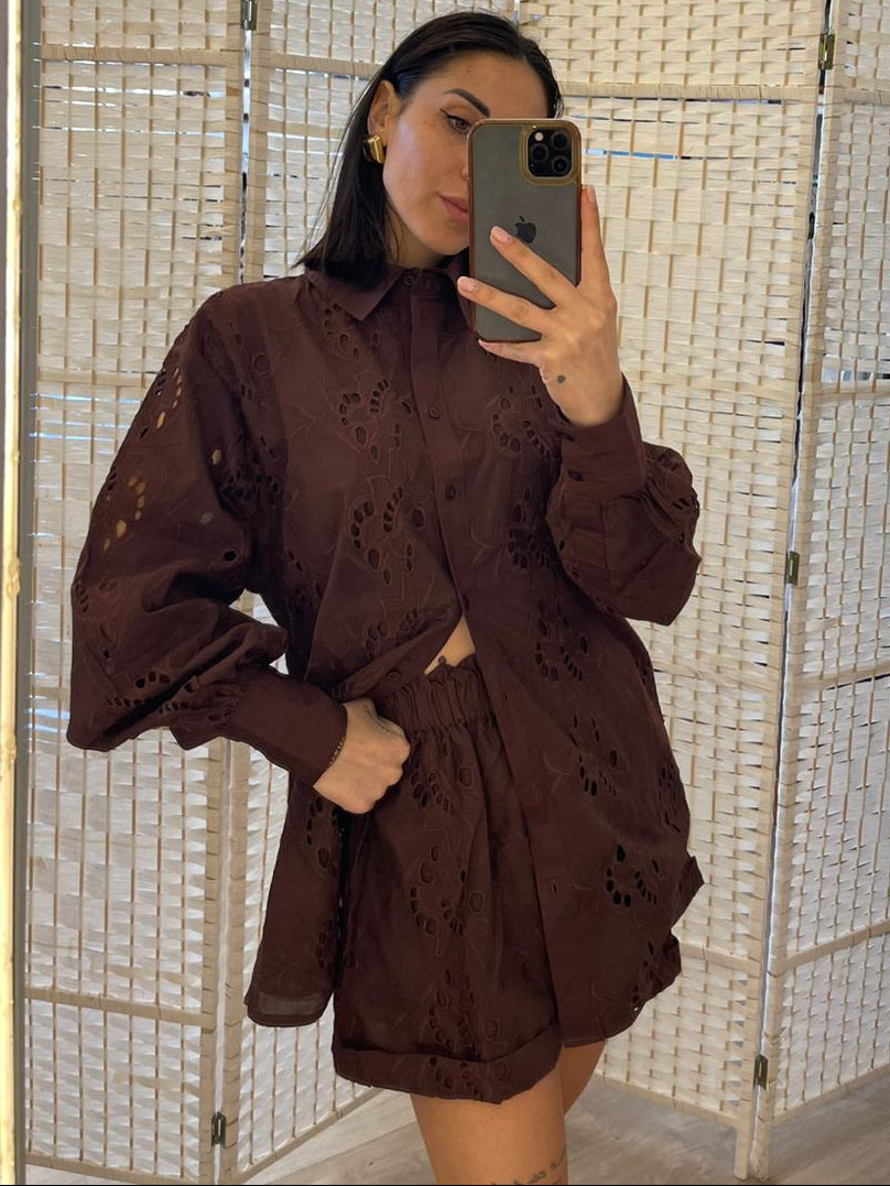 Camicia sangallo chocolate Glamorous