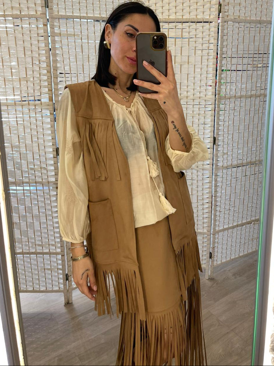 Gilet camoscio con frange