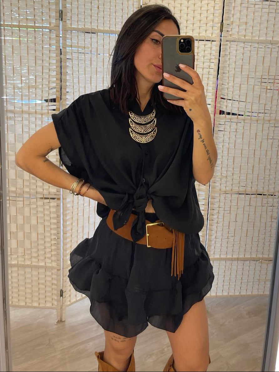 Camicia coreana nera Kikisix