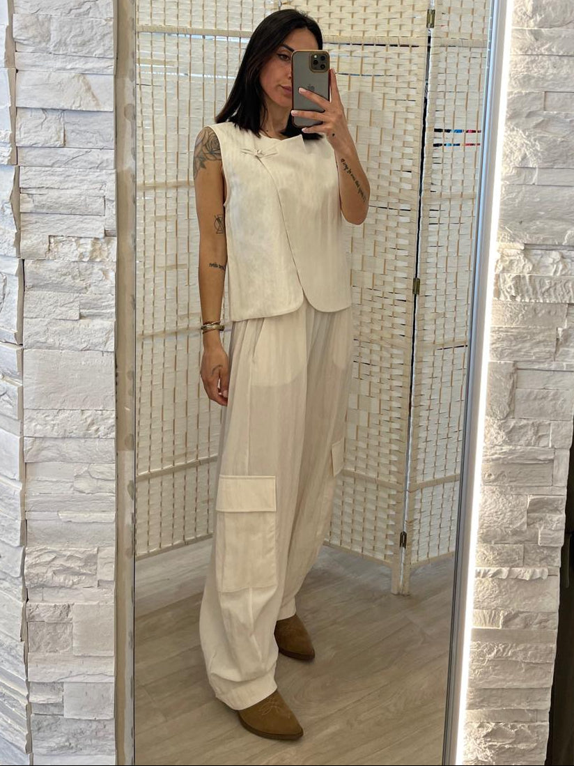 Completo gilet + pantalone panna