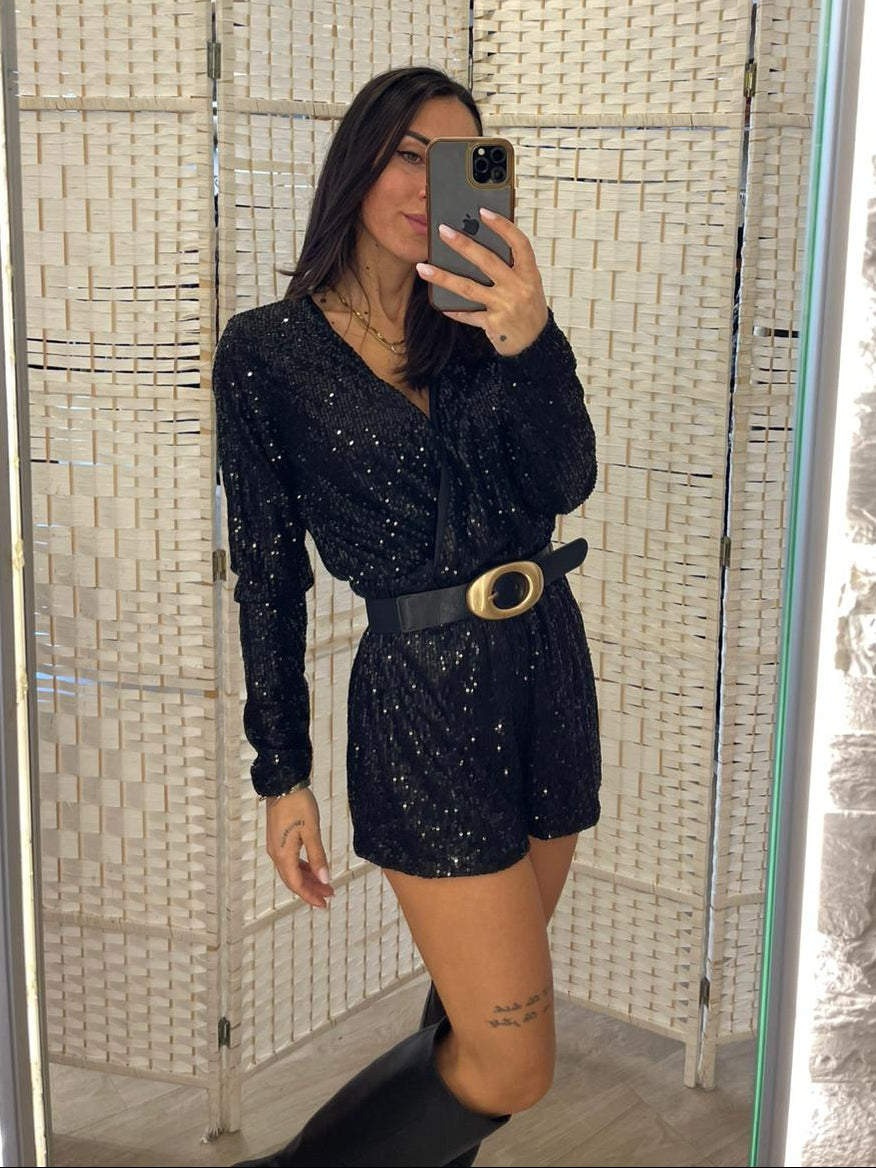 Tutina nera paillettes Glamorous
