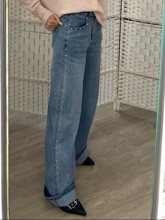 Jeans chiaro con borchie Kiki Six