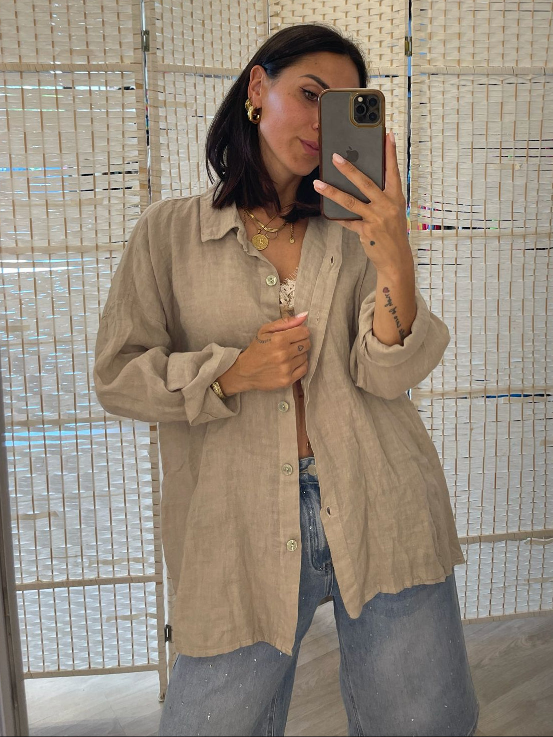 Camicia lino beige