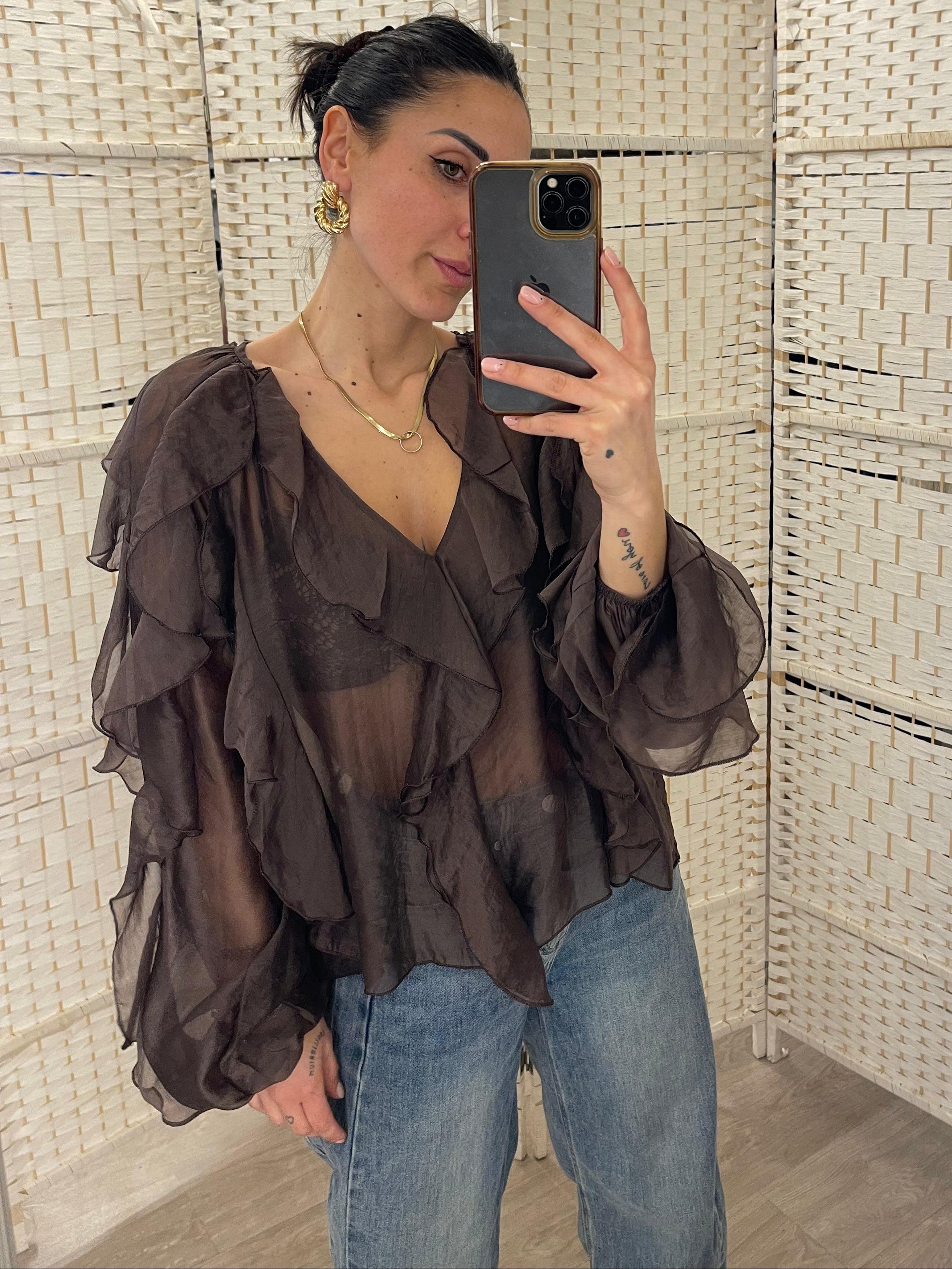 Blusa marrone frappe Kikisix