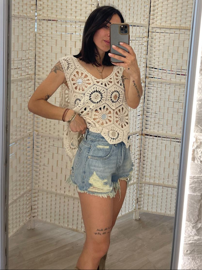 Canotta crochet sabbia Glamorous