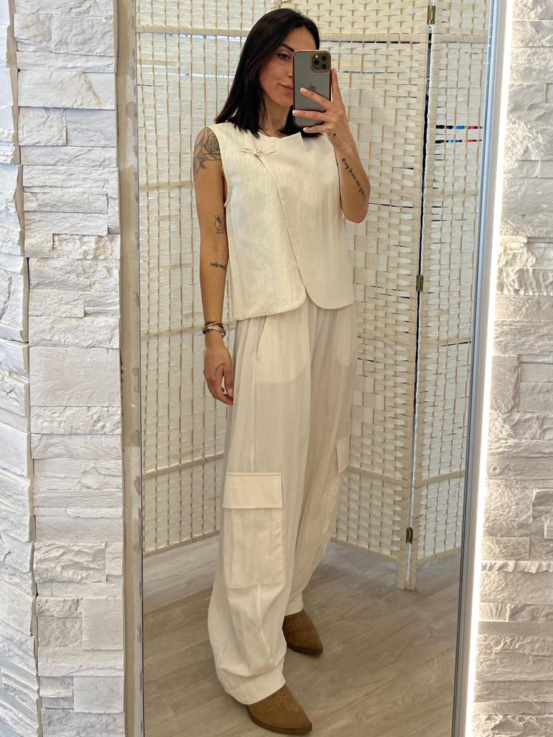 Completo gilet + pantalone panna