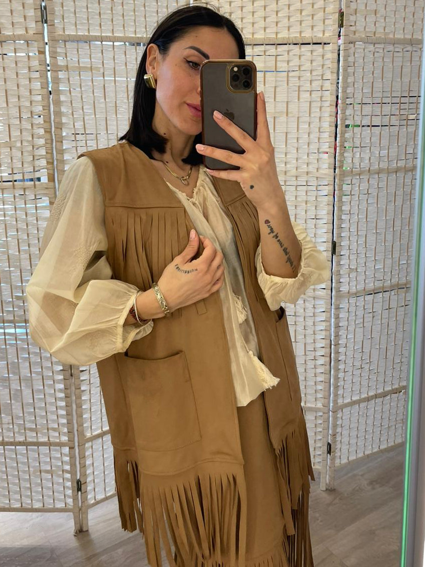 Gilet camoscio con frange