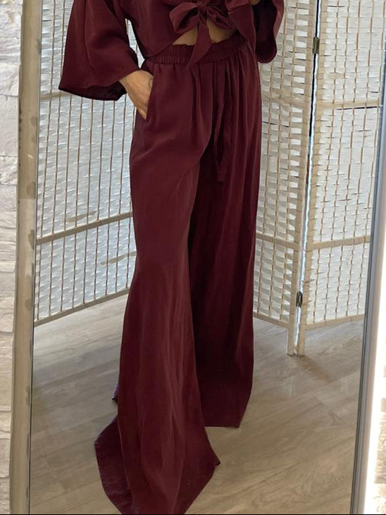 Pantalone viscosa Susy mix Bordeaux/sabbia