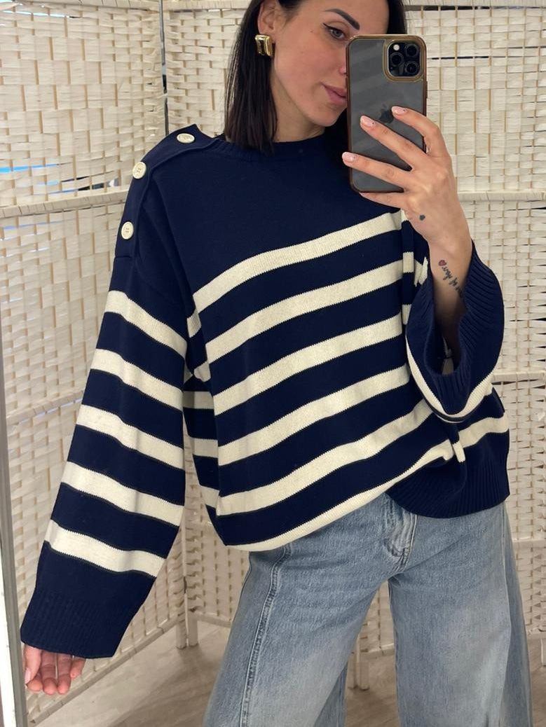 Maglia righe blu panna Kontatto