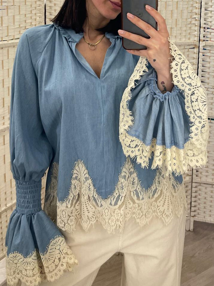 Blusa denim con pizzo Namastè