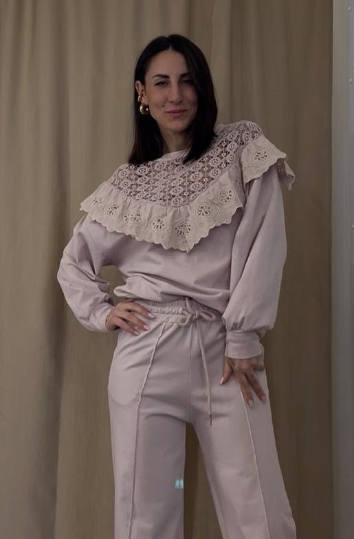 Felpa rosa frappe sangallo