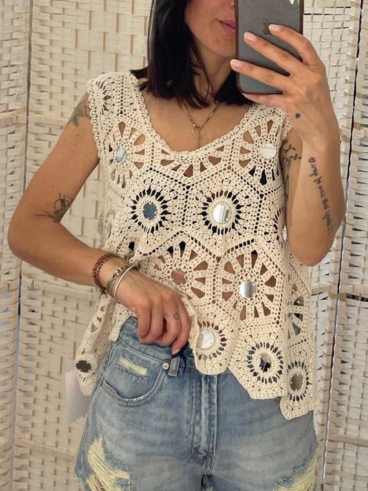 Canotta crochet sabbia Glamorous