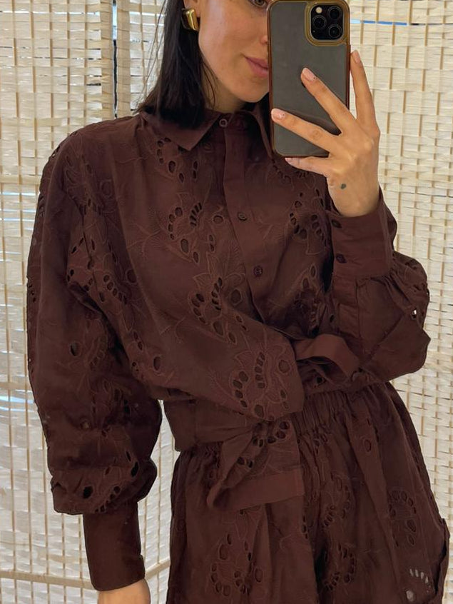 Camicia sangallo chocolate Glamorous