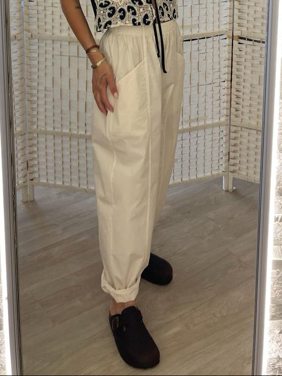 Pantalone burro con tasche laterali