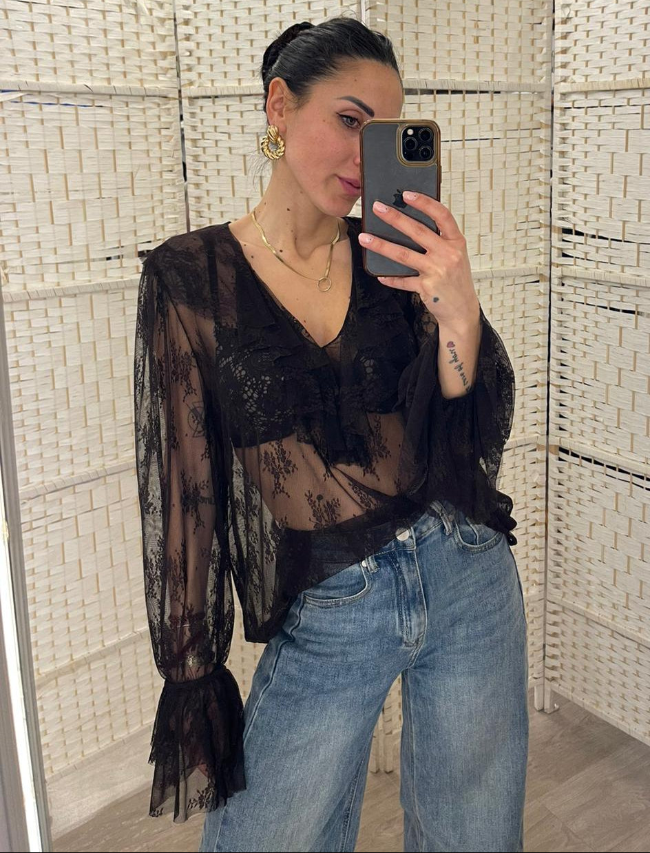 Blusa pizzo marrone Kikisix