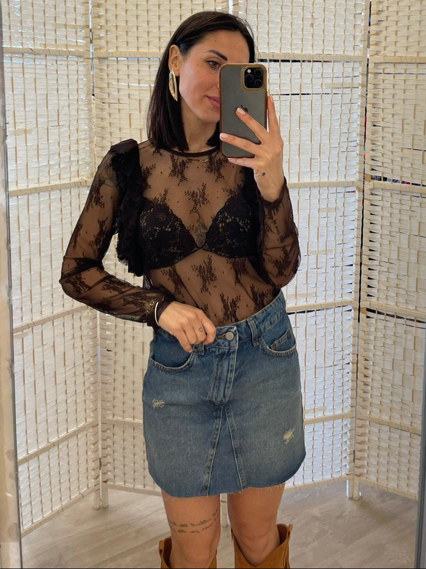Blusa pizzo nera Kikisix