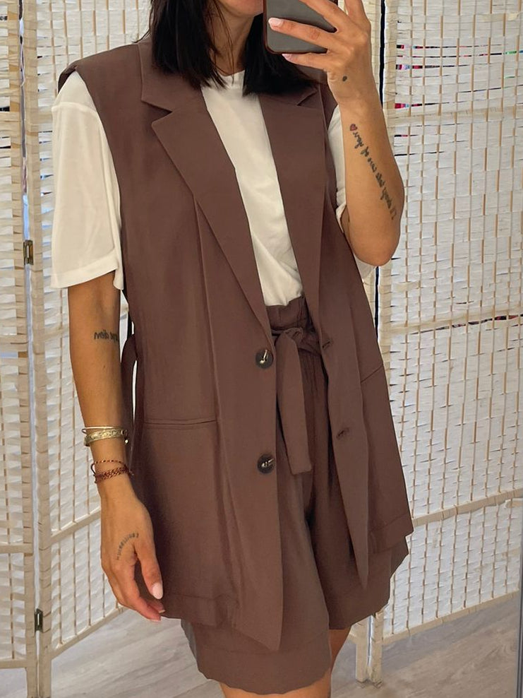 Gilet lungo moro/sabbia