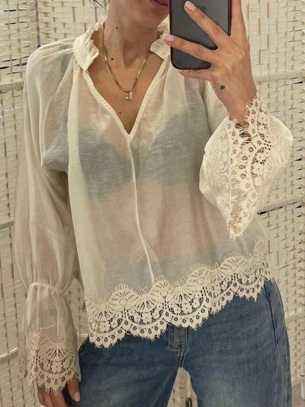 Blusa c/pizzo burro o marrone Susymix