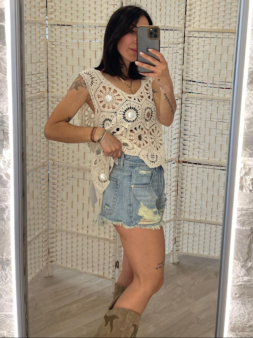 Canotta crochet sabbia Glamorous