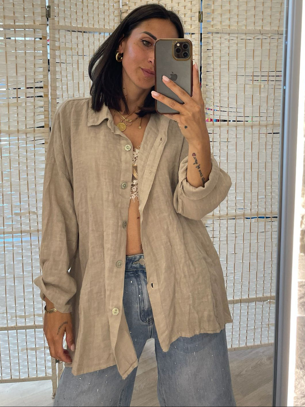 Camicia lino beige