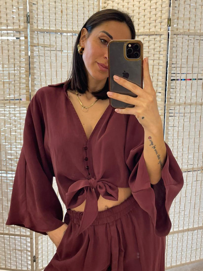 Blusa viscosa Susy mix bordeaux / sabbia