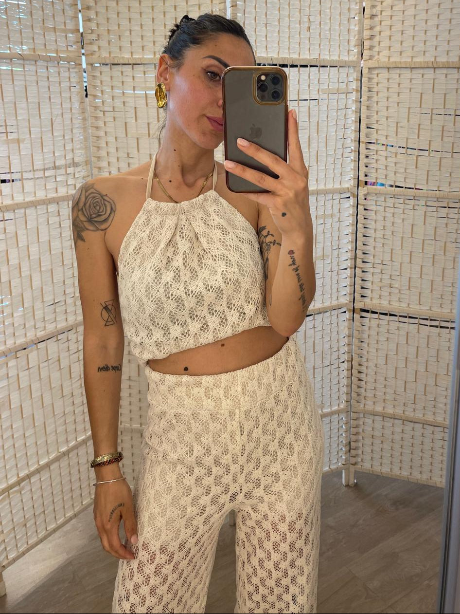 Top crochet sabbia