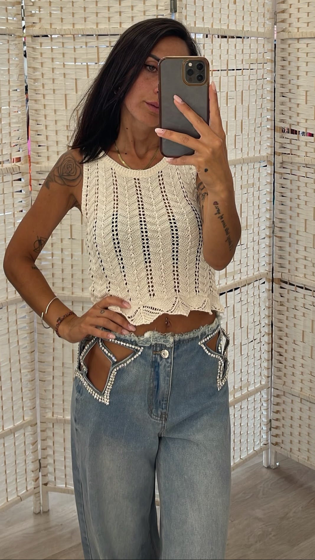 Jeans con stella strass