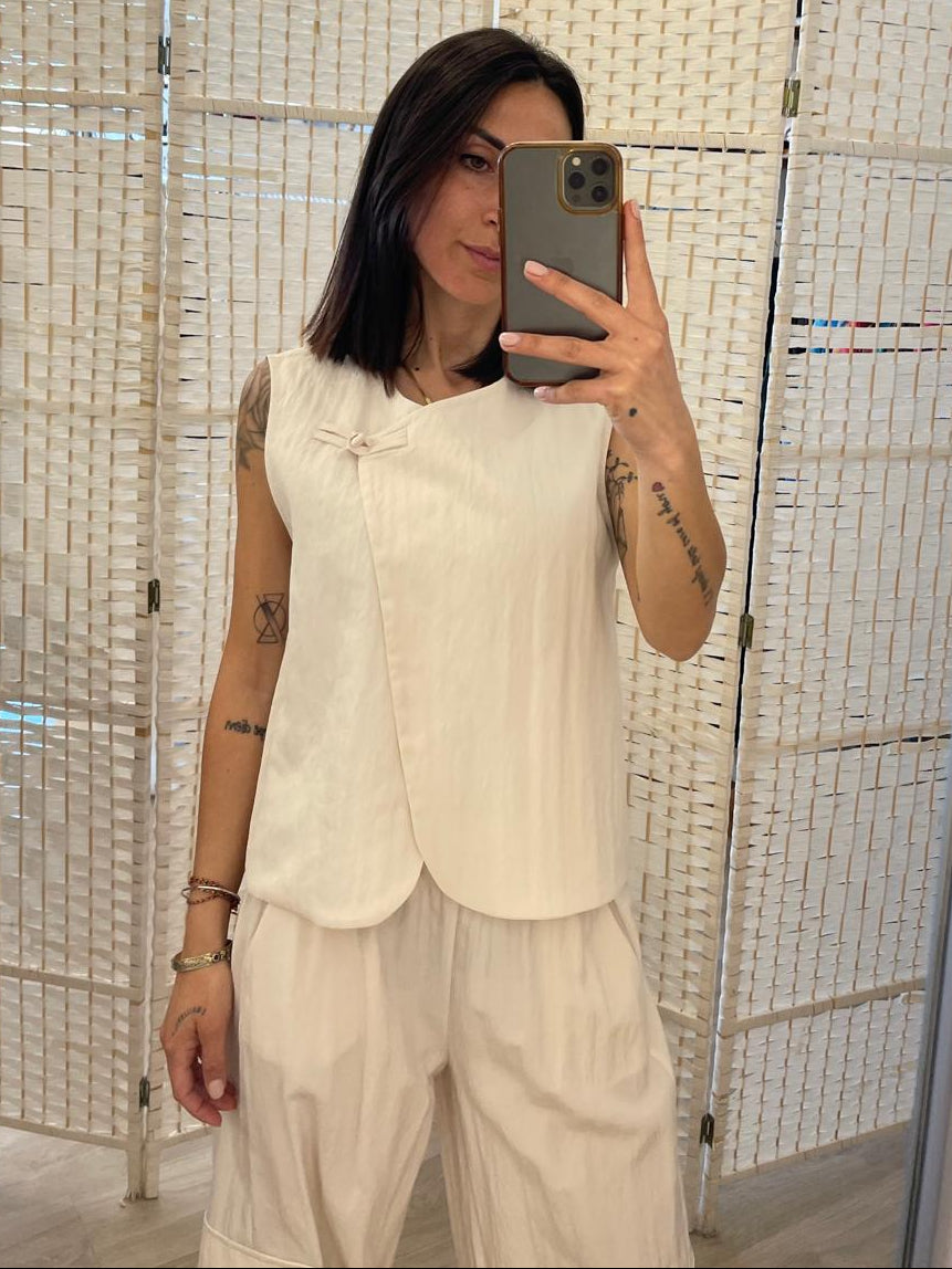 Completo gilet + pantalone panna