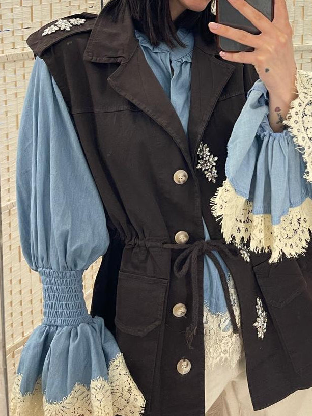 Blusa denim con pizzo Namastè
