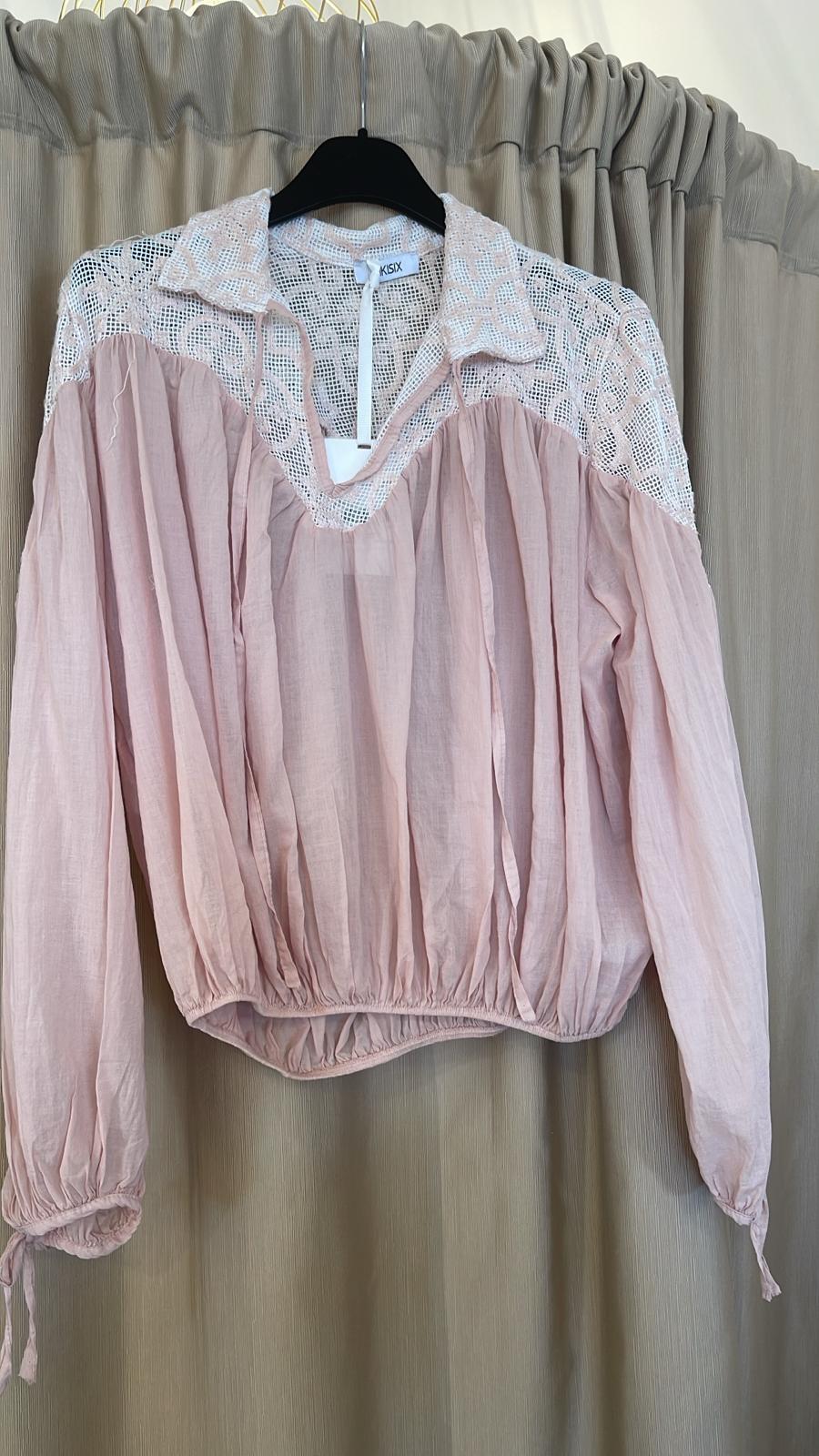 Blusa inserto macramè KIKISIX burro - rosa