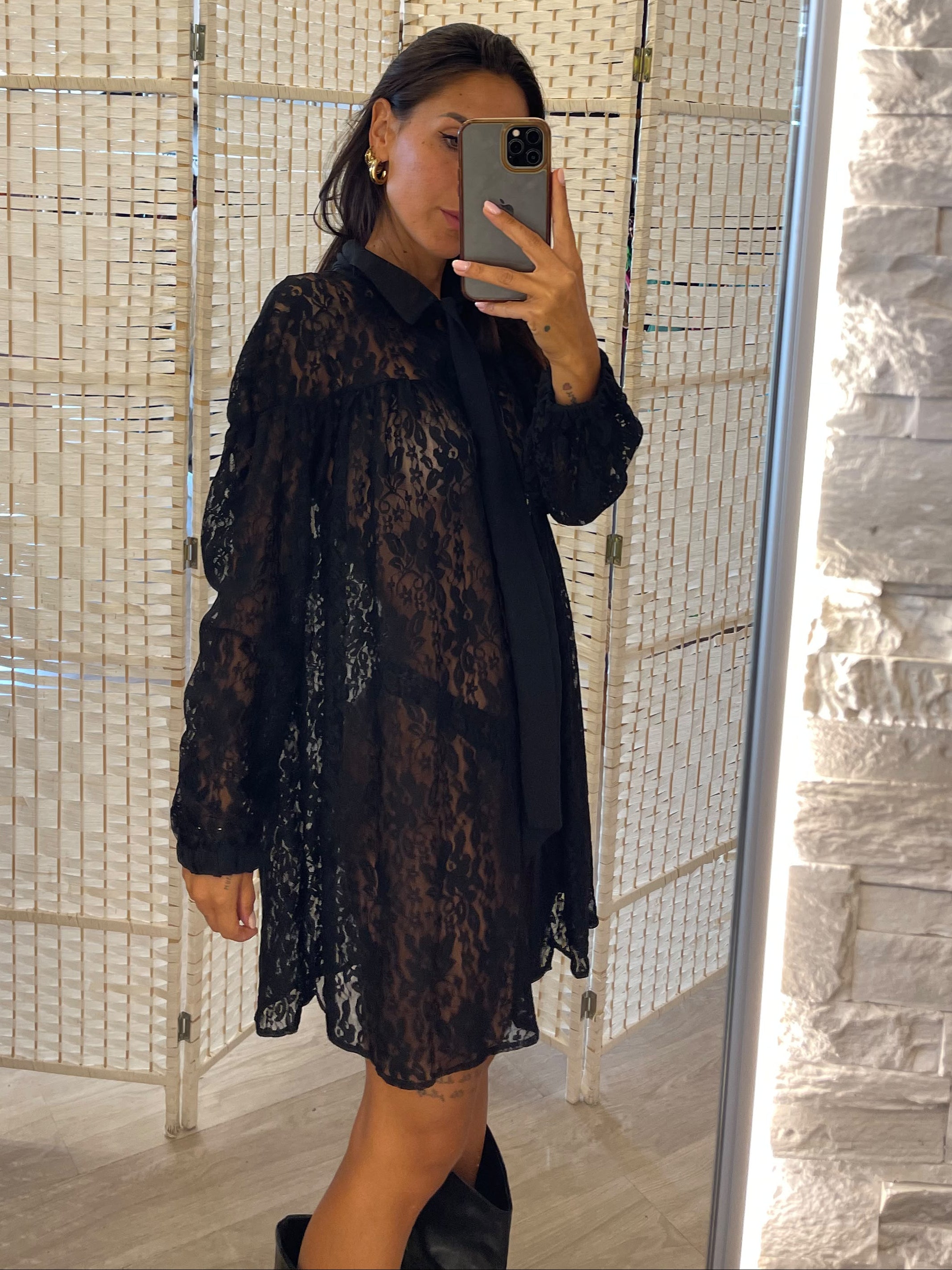 Abito-camicia pizzo nero