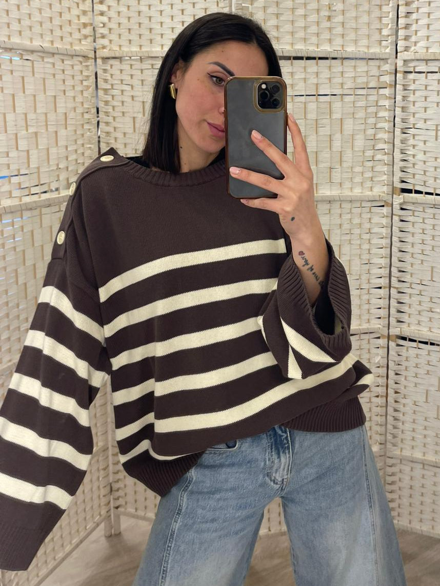 Maglia righe cacao panna Kontatto