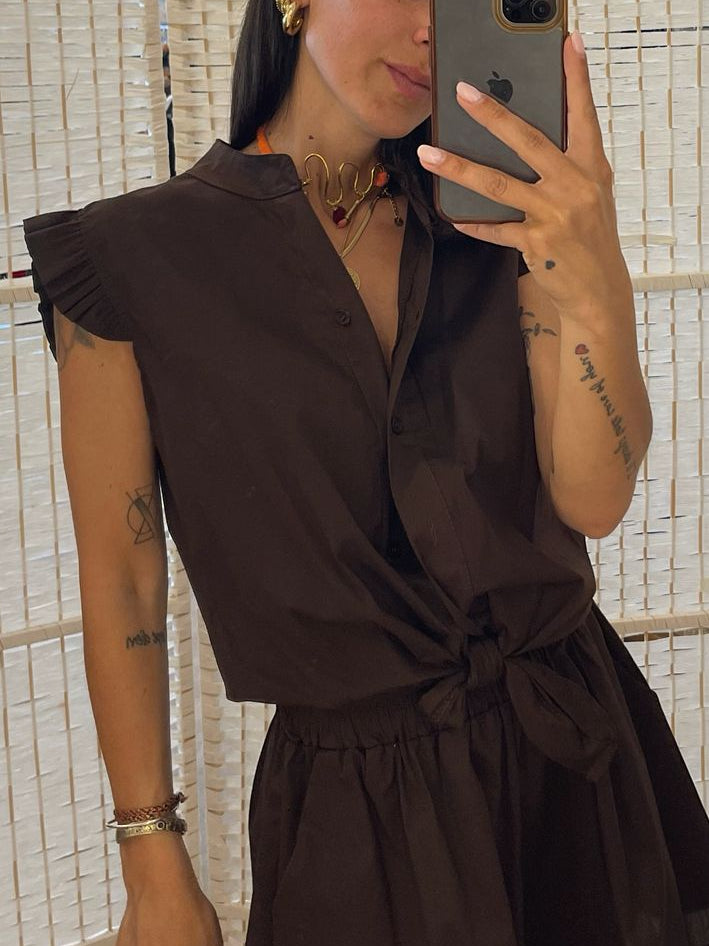 Camicia popeline Kikisix - celeste/moro/sabbia